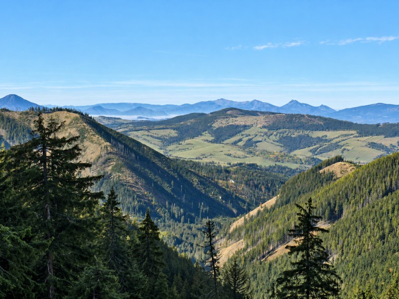 Widok ze szlaku na Przełęcz pod Osobitą, dobrze widoczny Wielki Chocz oraz Mała Fatra, fot. Dariusz Tryba